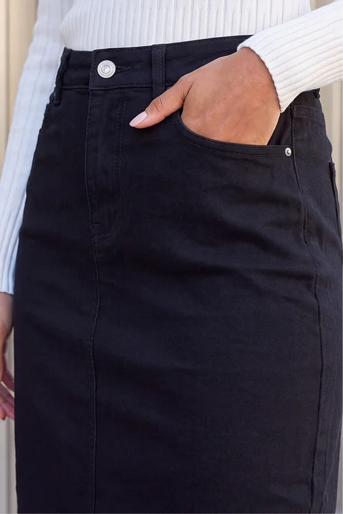Roman Black Cotton Denim Stretch A line Skirt - 20 Image 4