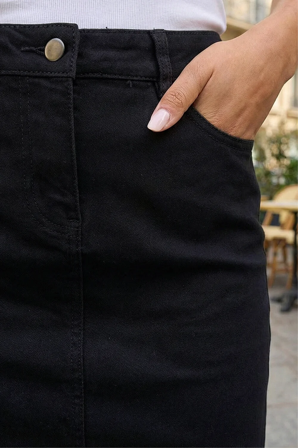 Roman Black Cotton Denim Stretch A line Skirt - 20 Image 4