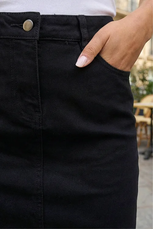 Roman Black Cotton Denim Stretch A line Skirt - 20 Image 4