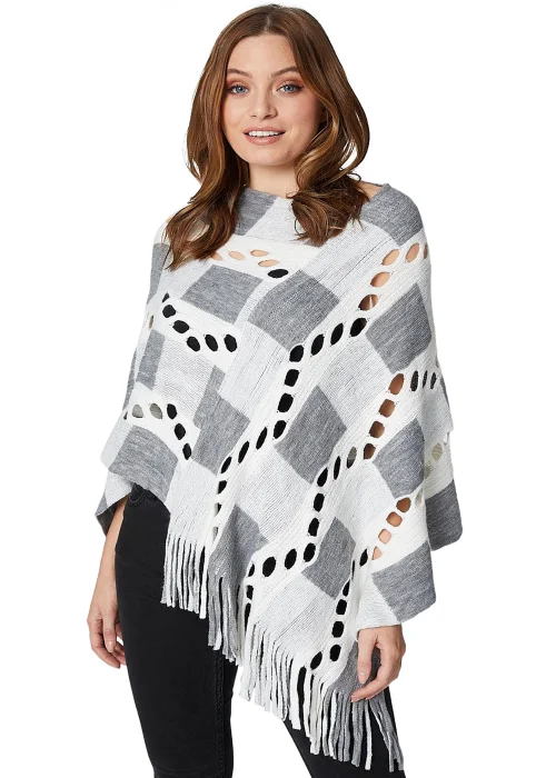 Izabel London Cream Open Knit Fringed Poncho - S/M Image 1