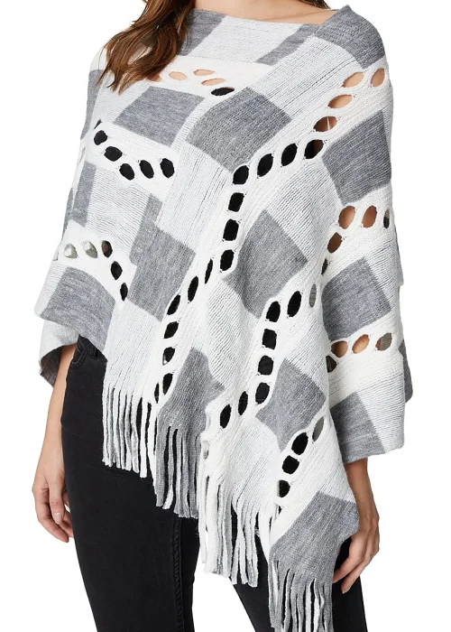 Izabel London Cream Open Knit Fringed Poncho - S/M Image 3