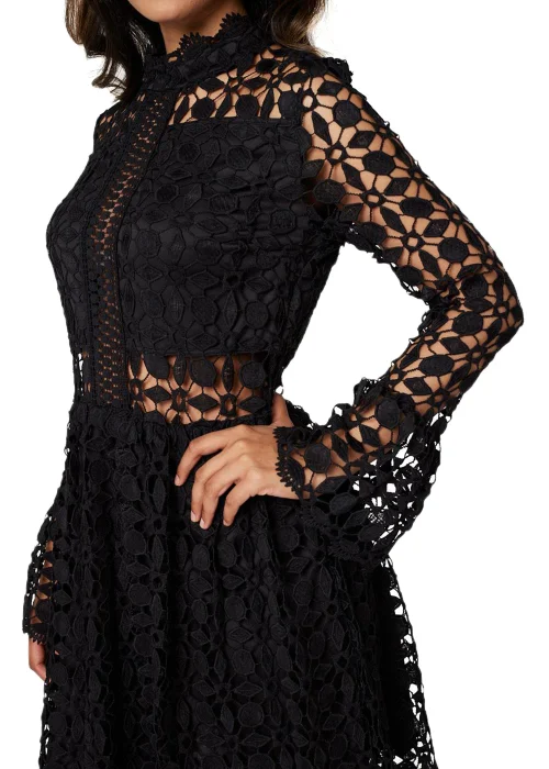 Izabel London Black Lace Semi Sheer Skater Dress - 16 Izabel London Black Lace Semi Sheer Skater Dress - 16