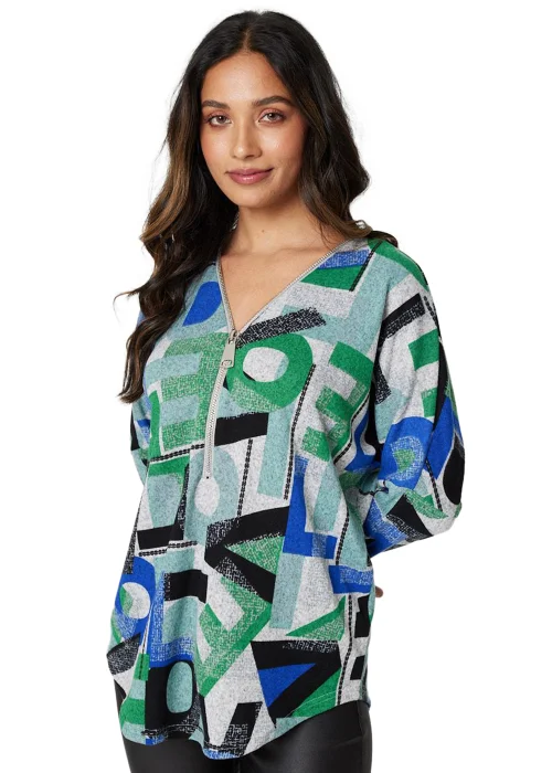 Izabel London Green Letter Print Zip Front Top - 8 Image 1