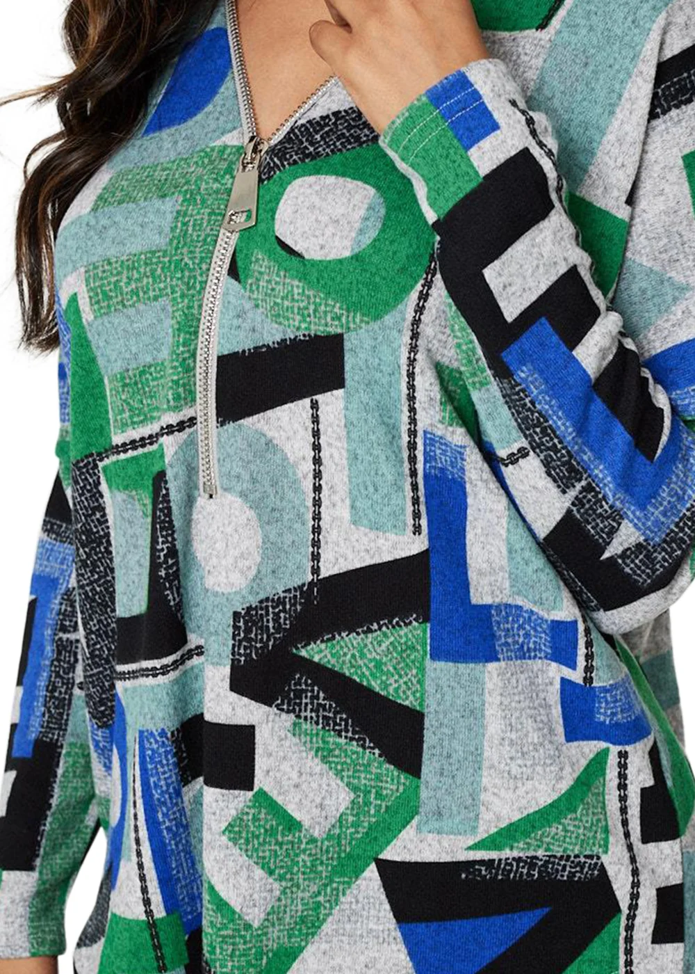 Izabel London Green Letter Print Zip Front Top - 8 Image 3