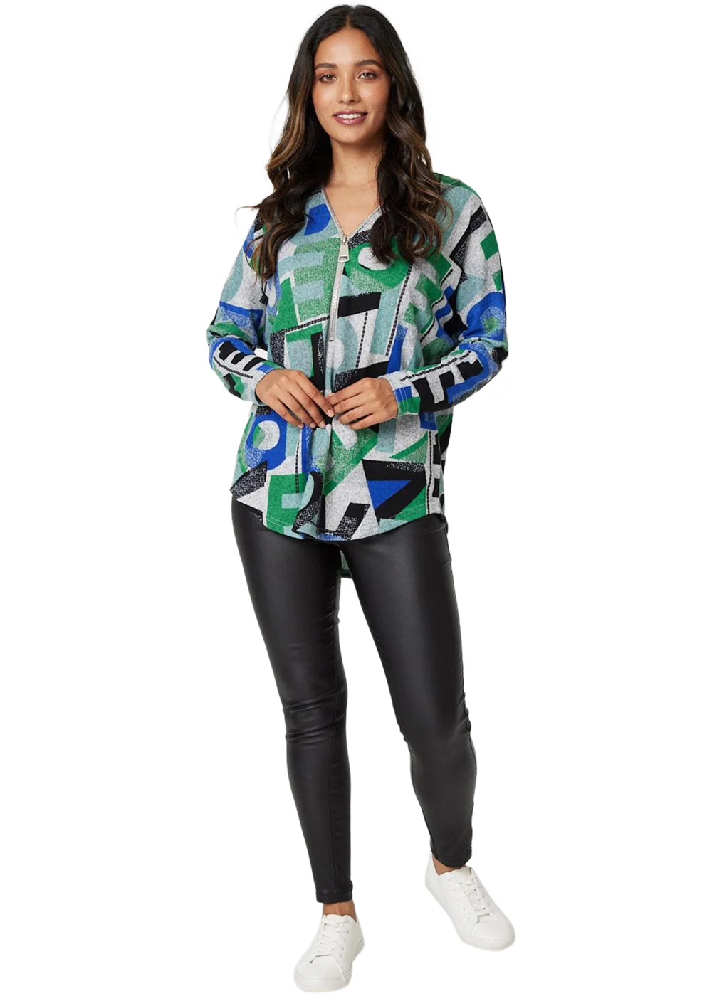 Izabel London Green Letter Print Zip Front Top - 8 Image 4