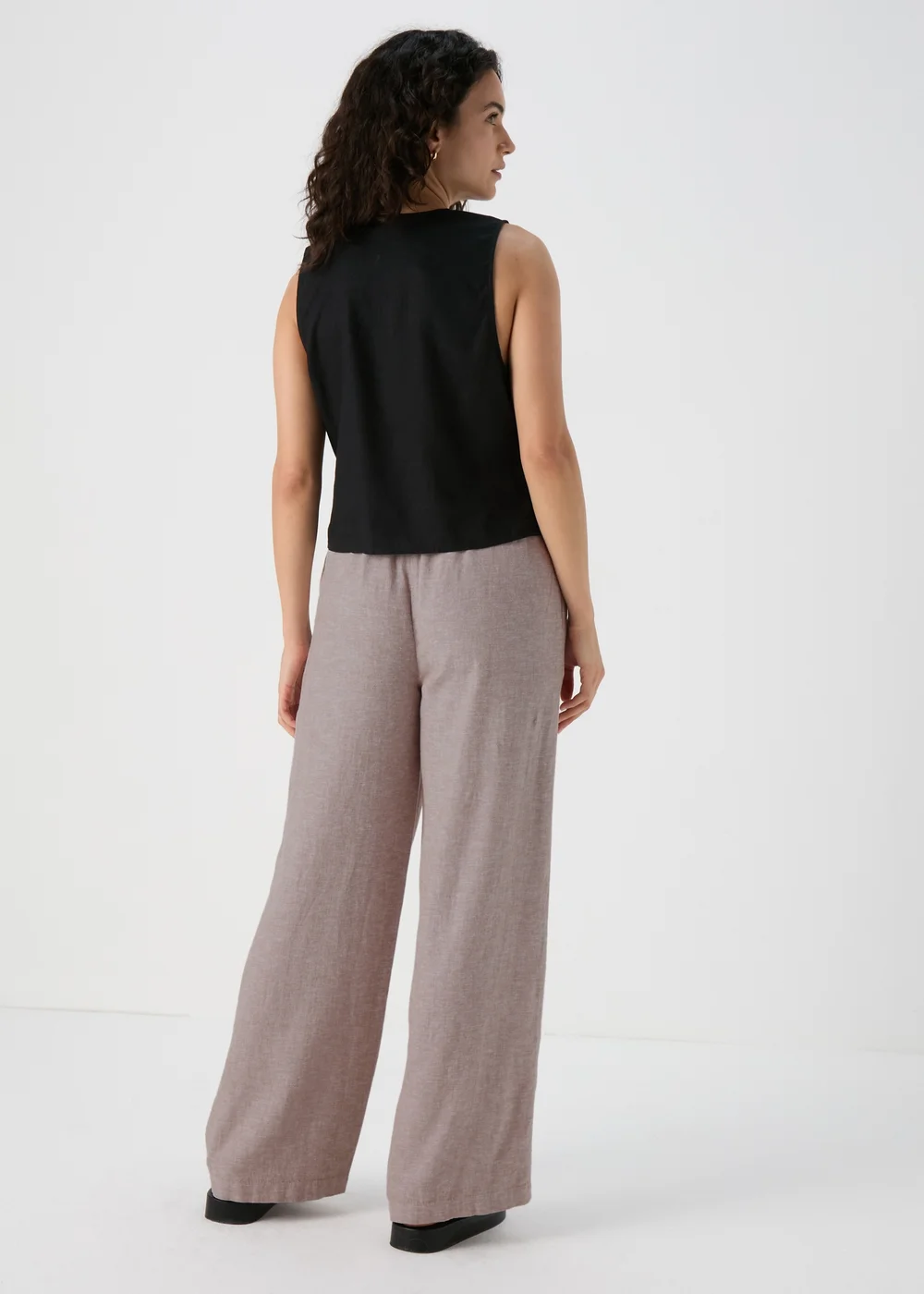 Beige Wide Leg Linen Trousers - 8 Image 2