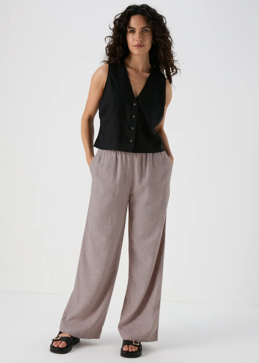 Beige Wide Leg Linen Trousers - 8 Image 4