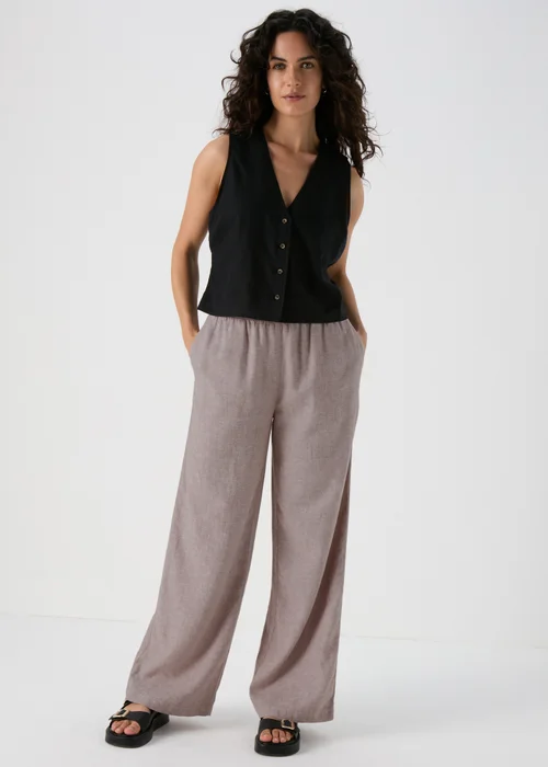 Beige Wide Leg Linen Trousers - 8 Image 4