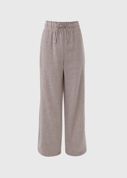 Beige Wide Leg Linen Trousers - 8 Image 5