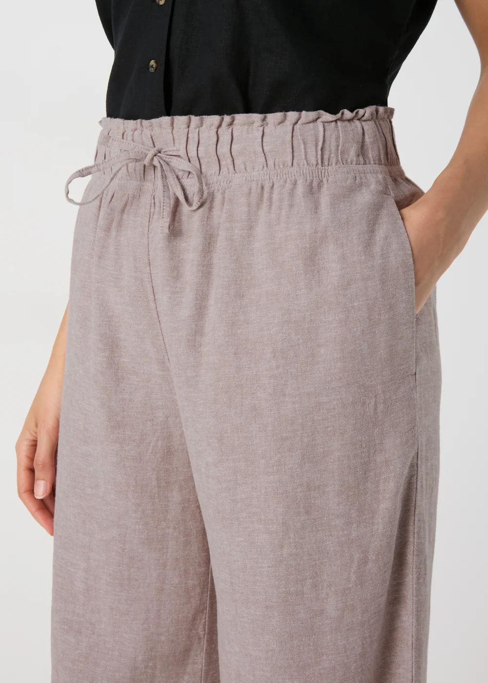 Beige Wide Leg Linen Trousers - 8 Image 3