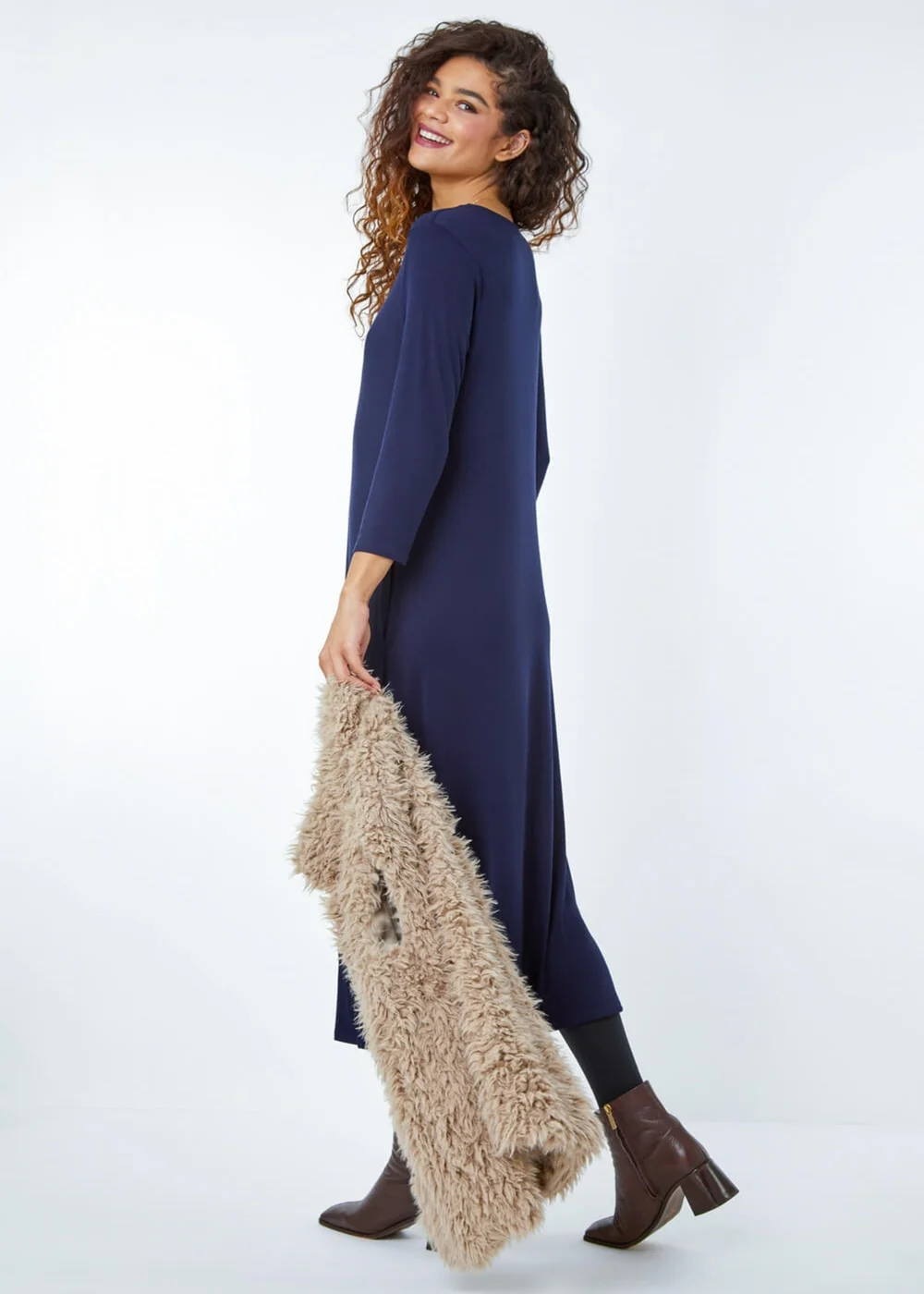 Roman Navy Stretch Pocket Detail Midi Dress - 10 Image 3