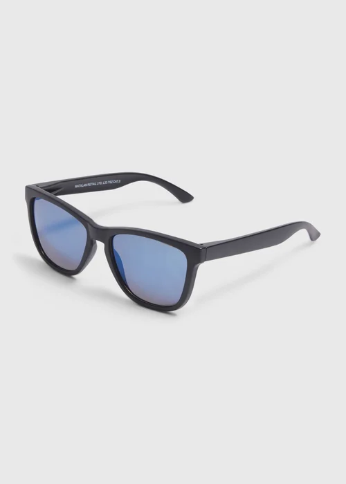 Blue Lens Wayfarer Black Frame Sunglasses Image 1