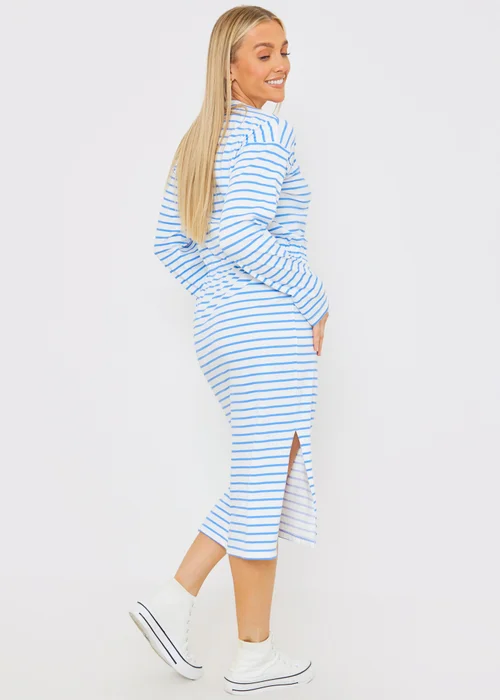 In The Style Blue Stripe Print Drawstring T-Shirt Dress - 22 Image 4