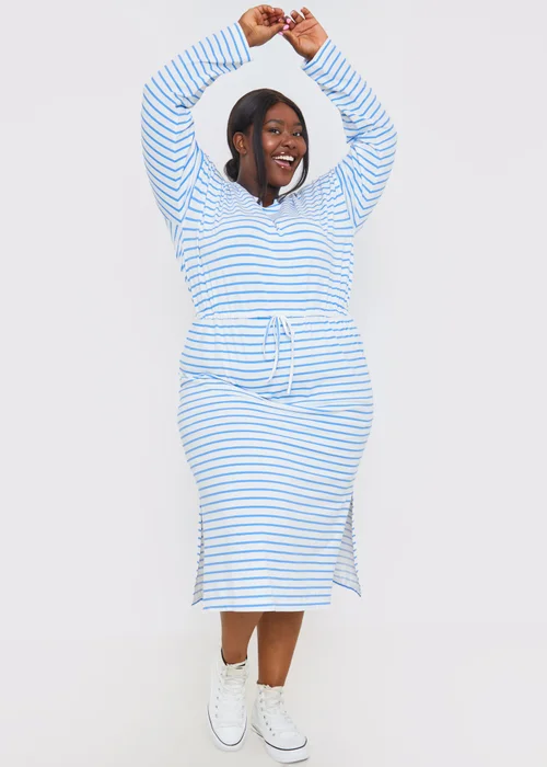 In The Style Blue Stripe Print Drawstring T-Shirt Dress - 22 Image 5