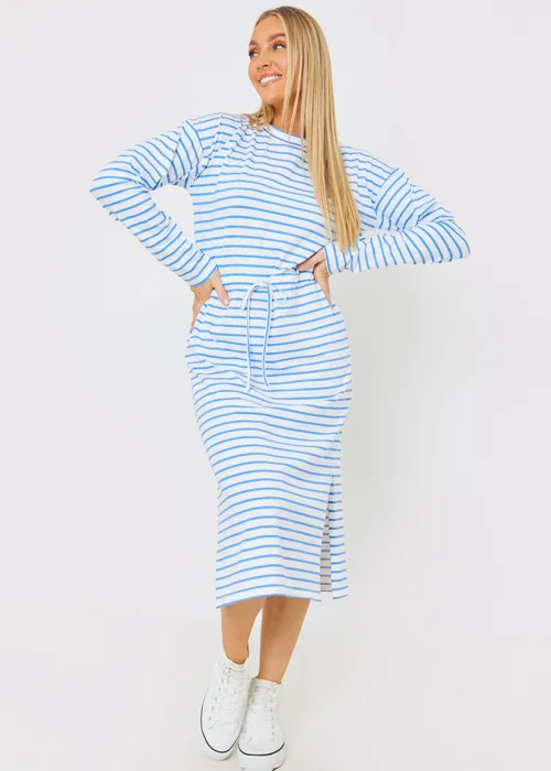 In The Style Blue Stripe Print Drawstring T-Shirt Dress - 22 Image 2