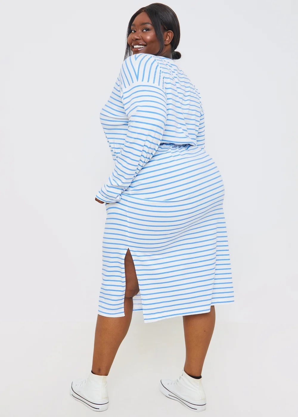 In The Style Blue Stripe Print Drawstring T-Shirt Dress - 22 Image 7