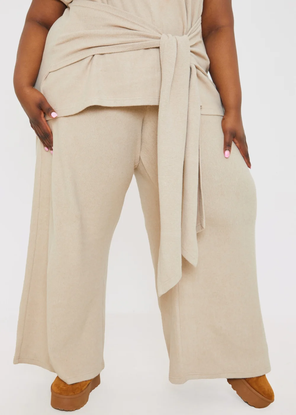In The Style Stone Soft Ribbed Waist Drape Trousers - Size 8 Image 7