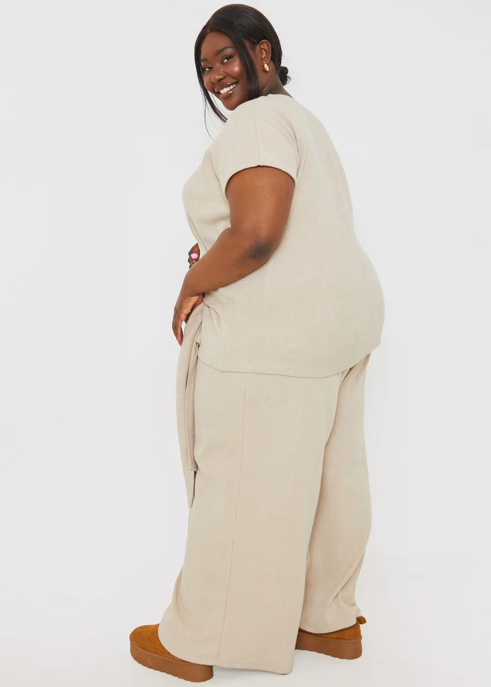 In The Style Stone Soft Ribbed Waist Drape Trousers - Size 8 Image 8