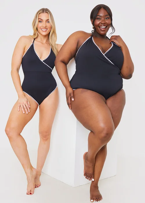 In the Style Black White Trim Front Wrap Swimsuit - Size 10 Image 1