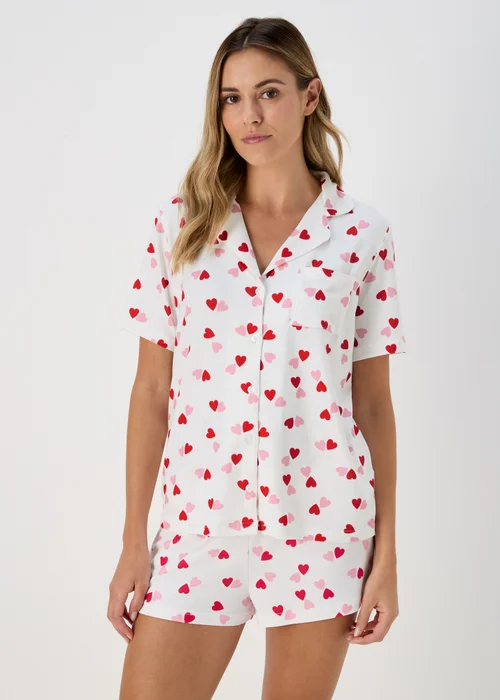 White & Pink Heart Shorts & Nightie Pyjama Set - Extra small Image 1