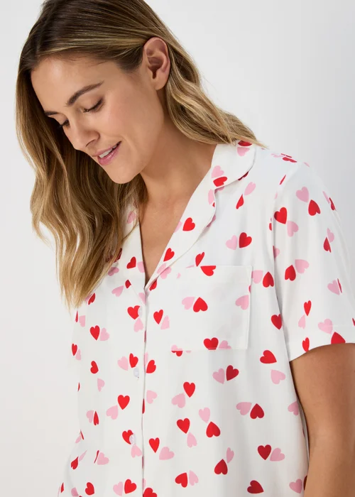 White & Pink Heart Shorts & Nightie Pyjama Set - Extra small Image 3