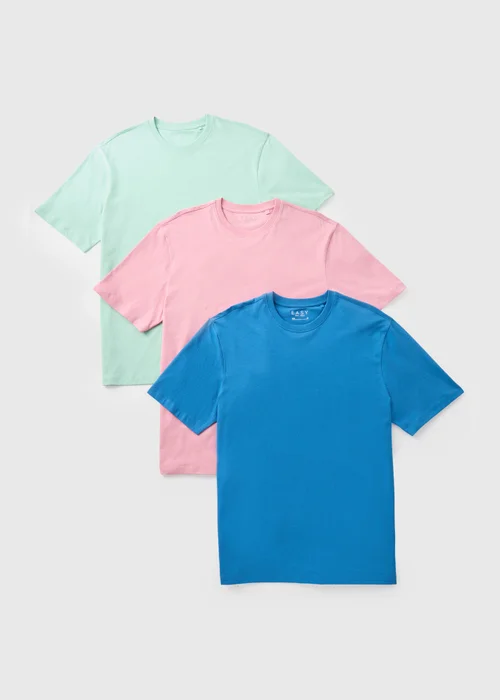 3 Pack Pink/Blue & Green Plain T-Shirt - S Image 1