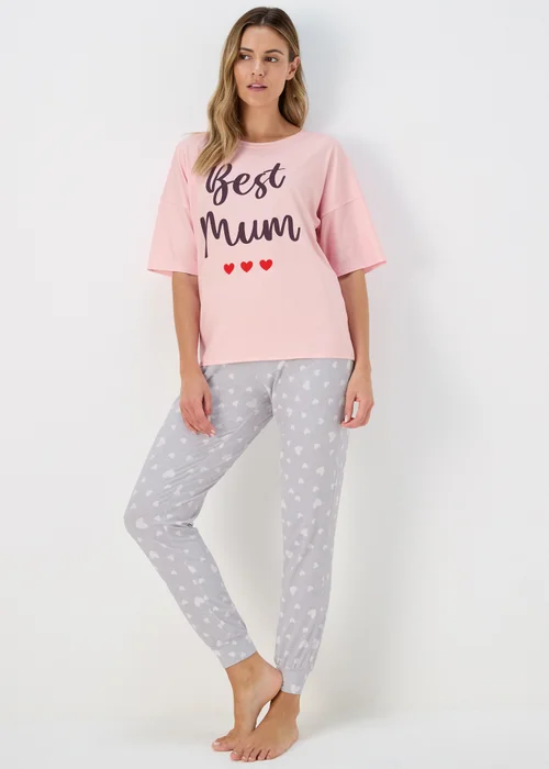 Pink & Grey Best Mum Pyjama Set - Extra small Image 1