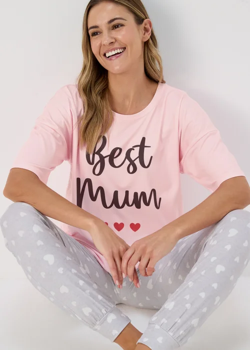 Pink & Grey Best Mum Pyjama Set - Extra small Image 3