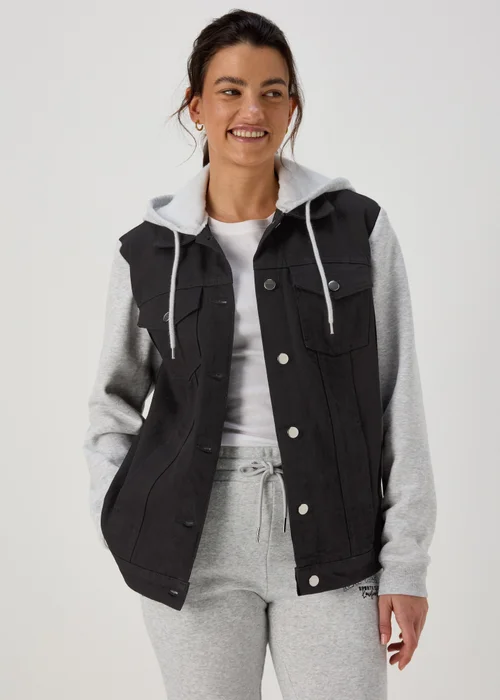 Black Denim Jersey Jacket - 8 Image 1