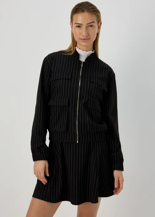 Black Pinstripe Bomber Jacket - 8 Image 1