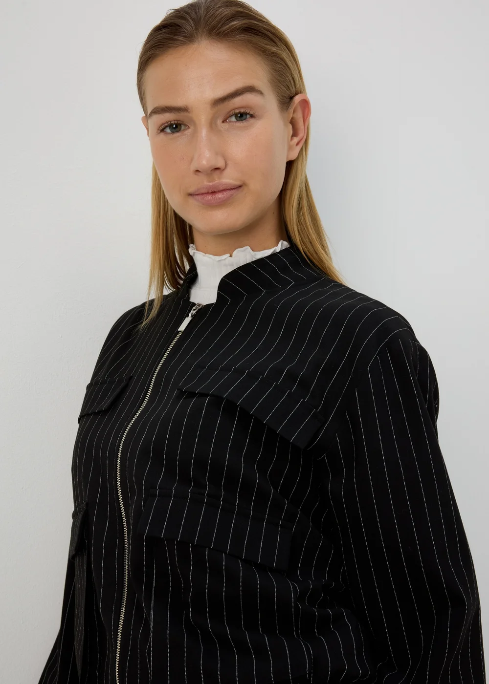 Black Pinstripe Bomber Jacket - 8 Image 3