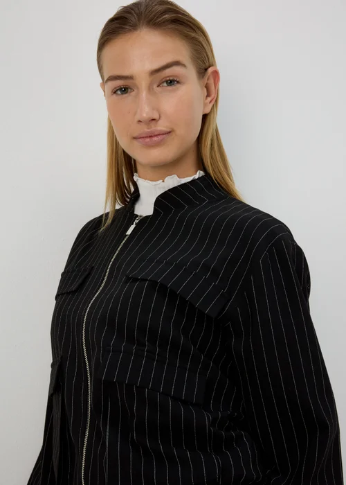 Black Pinstripe Bomber Jacket - 8 Image 3