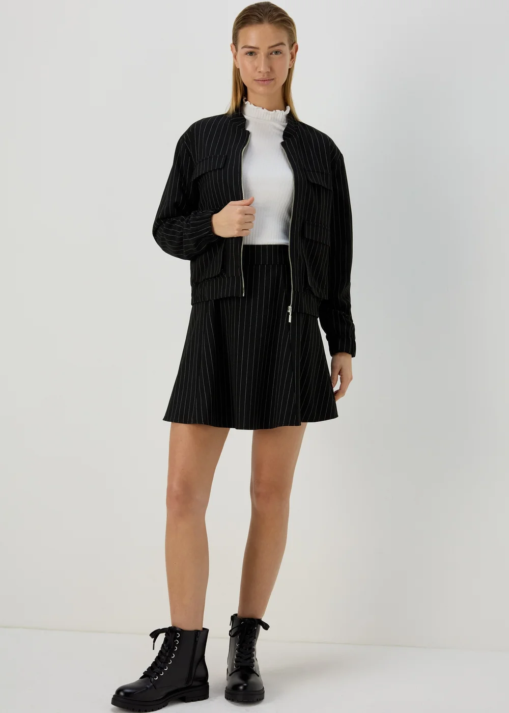 Black Pinstripe Bomber Jacket - 8 Image 4
