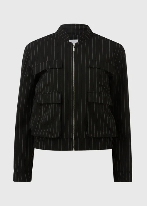 Black Pinstripe Bomber Jacket - 8 Image 5