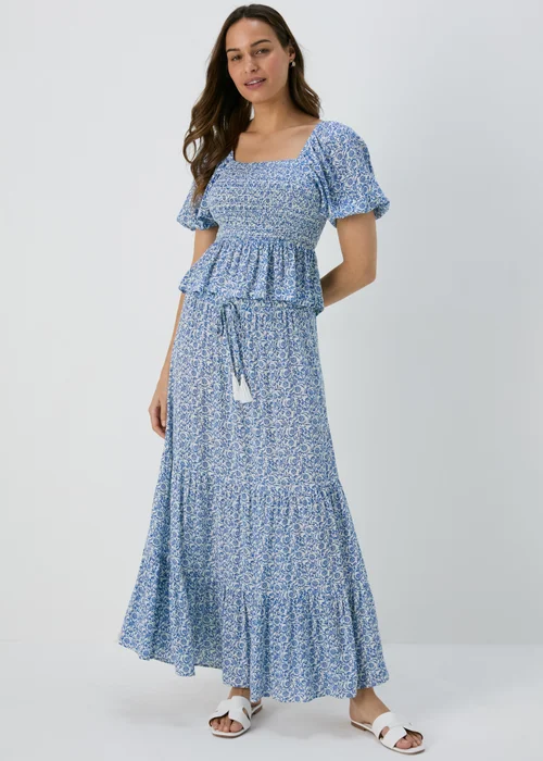 Papaya Petite Blue Floral Crinkle Viscose Skirt - Size 6 Image 1