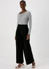 Black Pleat Front Wide Leg Trousers - Size 8 Image 1