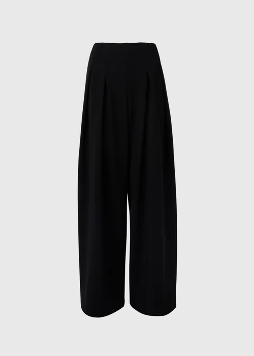 Black Pleat Front Wide Leg Trousers - Size 8 Image 5