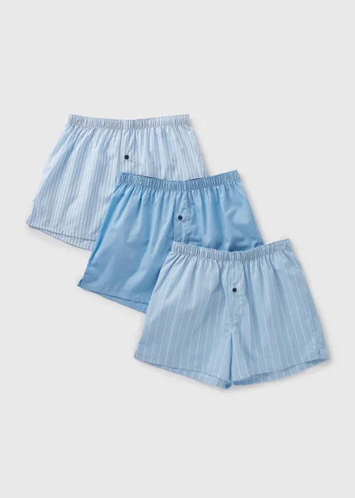 3 Pack Blue Stripe Woven Boxers - S Image 1