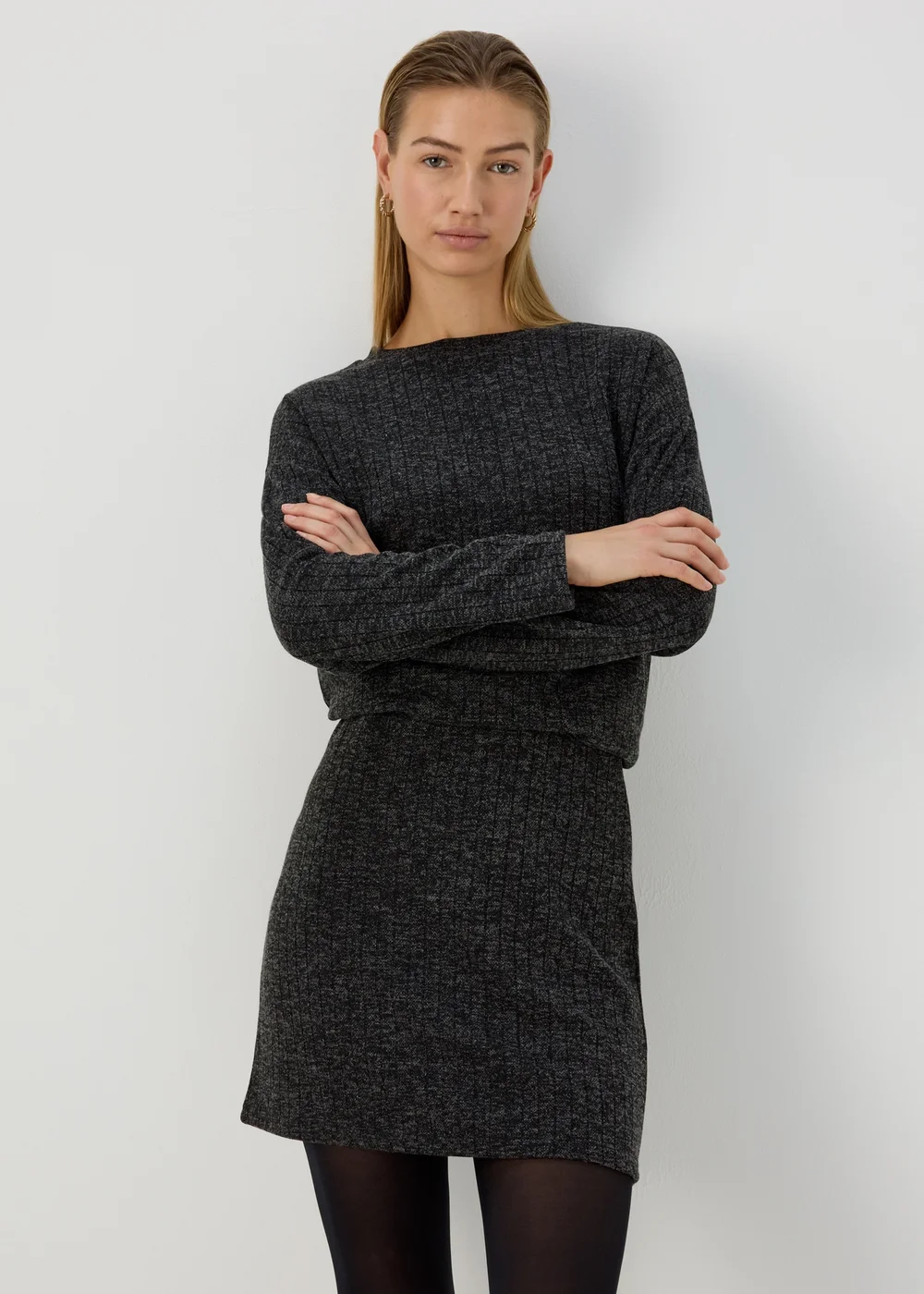 Charcoal Ribbed Mini Skirt - Size 8 Image 1