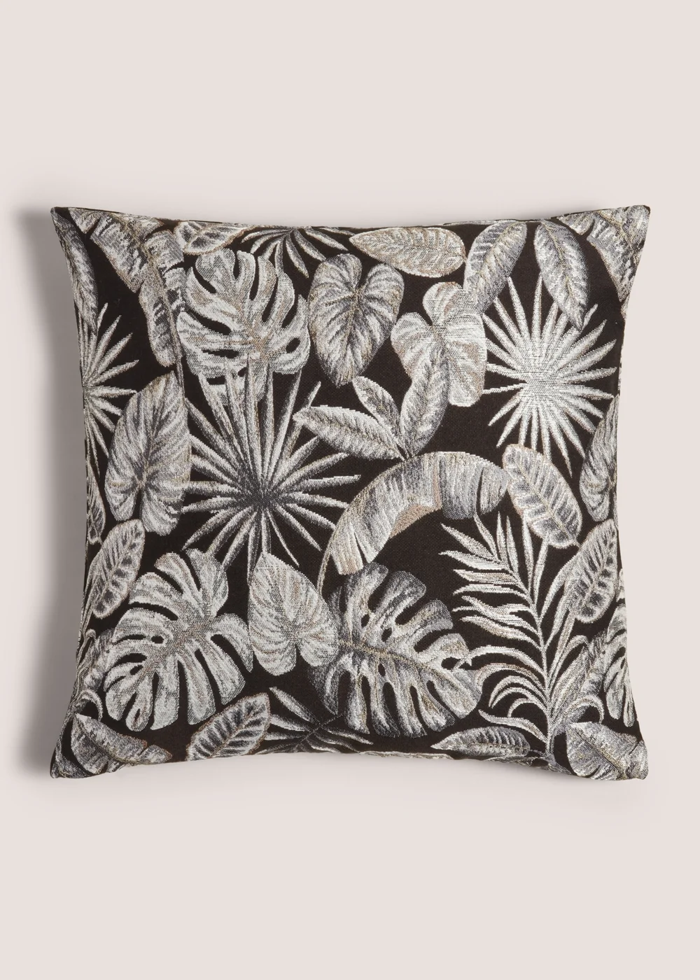 Black Leaf Print Jacquard Cushion (43cm x 43cm) Image 1