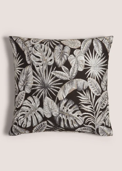 Black Leaf Print Jacquard Cushion (43cm x 43cm) Image 1