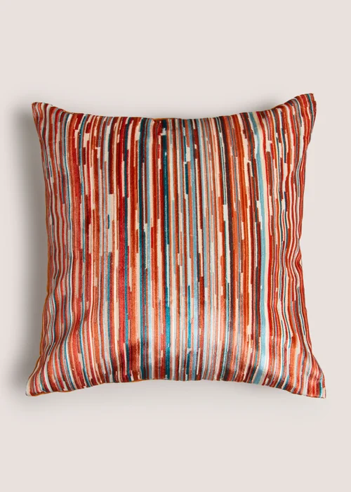 Rust Velvet Stripe Cushion Image 1