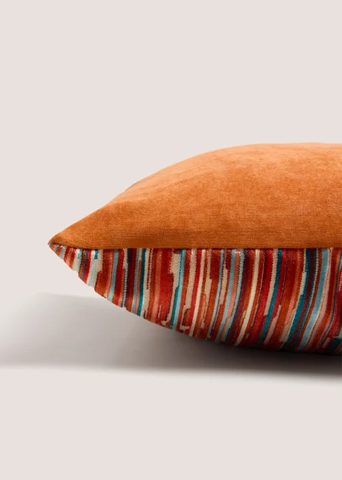 Rust Velvet Stripe Cushion Image 2