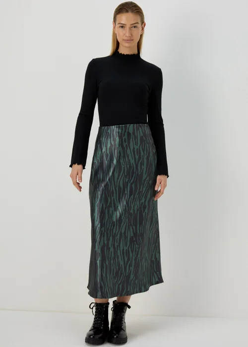 Khaki Satin Midi Skirt - 8 Image 4