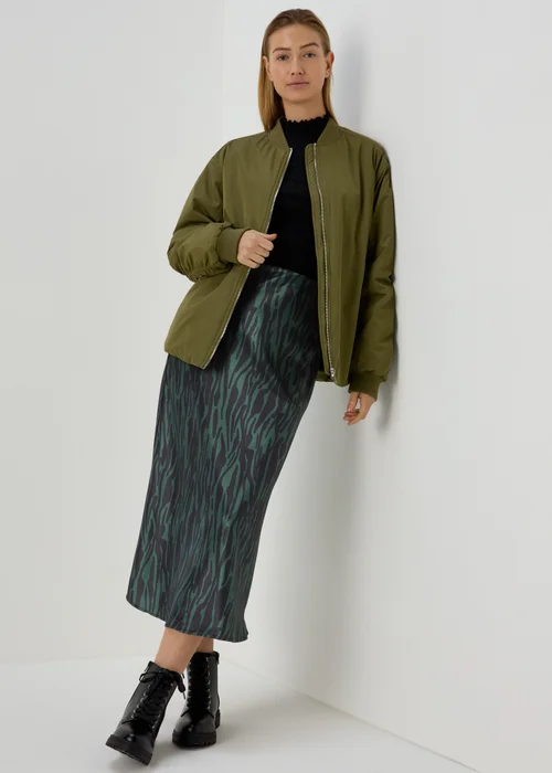 Khaki Satin Midi Skirt - 8 Image 1