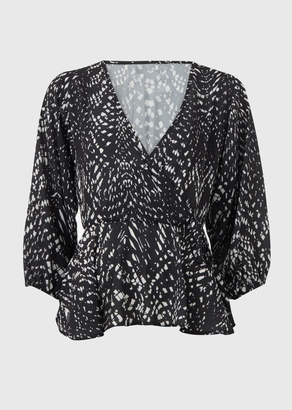 Printed Draped Wrap Top in Black - 8 Image 1