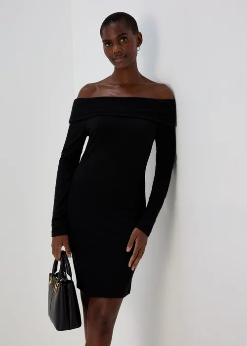 Black Bardot Ribbed Mini Dress - 8 Image 1