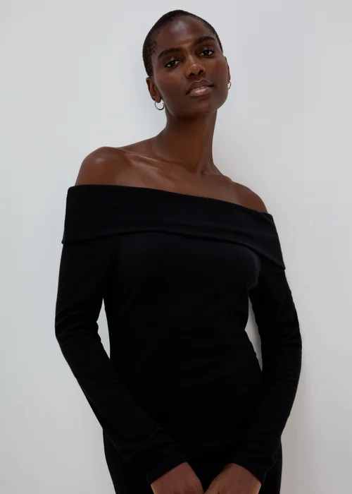 Black Bardot Ribbed Mini Dress - 8 Image 3