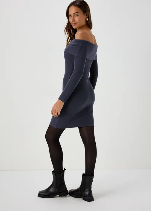 Grey Rib Bardot Mini Dress - 8 Image 2