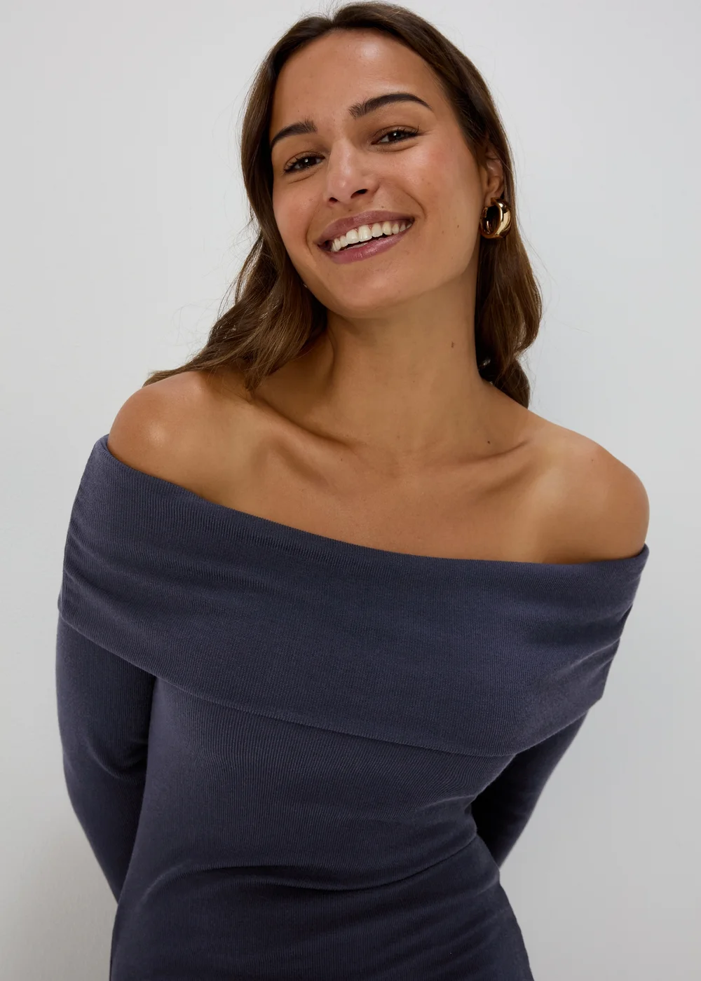 Grey Rib Bardot Mini Dress - 8 Image 3